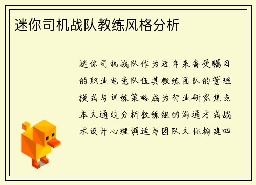 迷你司机战队教练风格分析